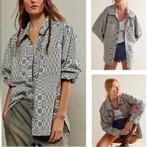 WE THE FREE PEOPLE So Long Summer Jacquard Button Down Shirt Size Small